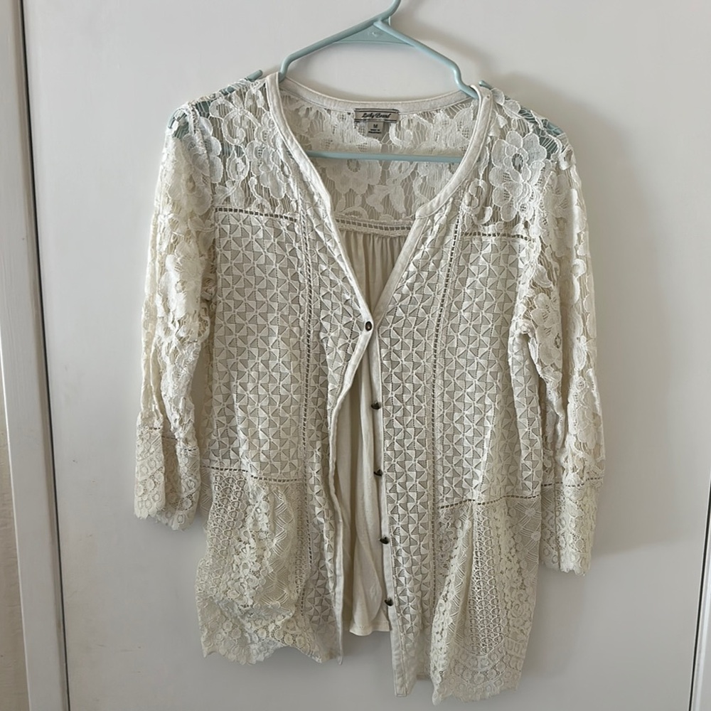 Lucky Brand Cream Lace Cardigan